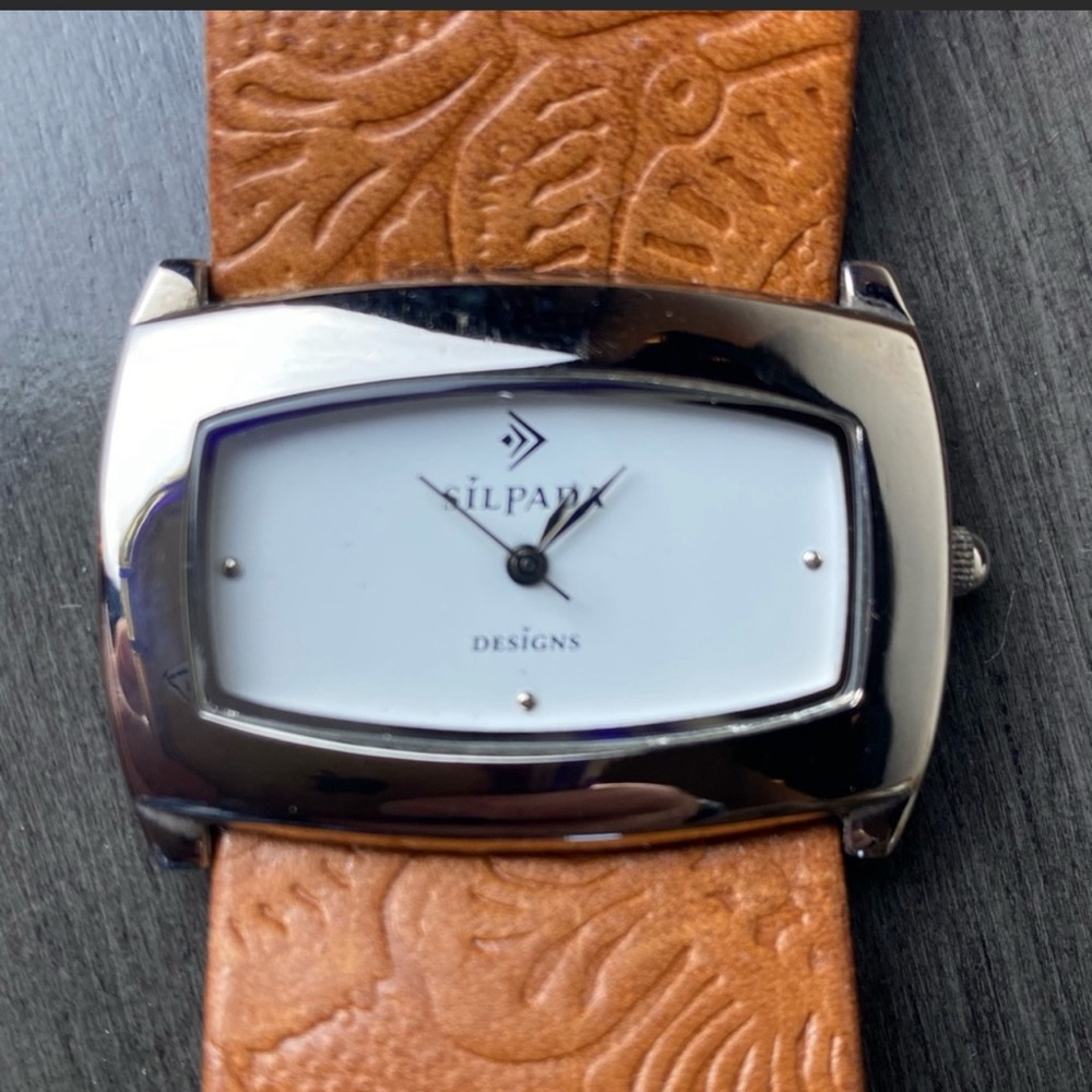 SILPADA Rare Silver & Tooled Leather Watch, Boho